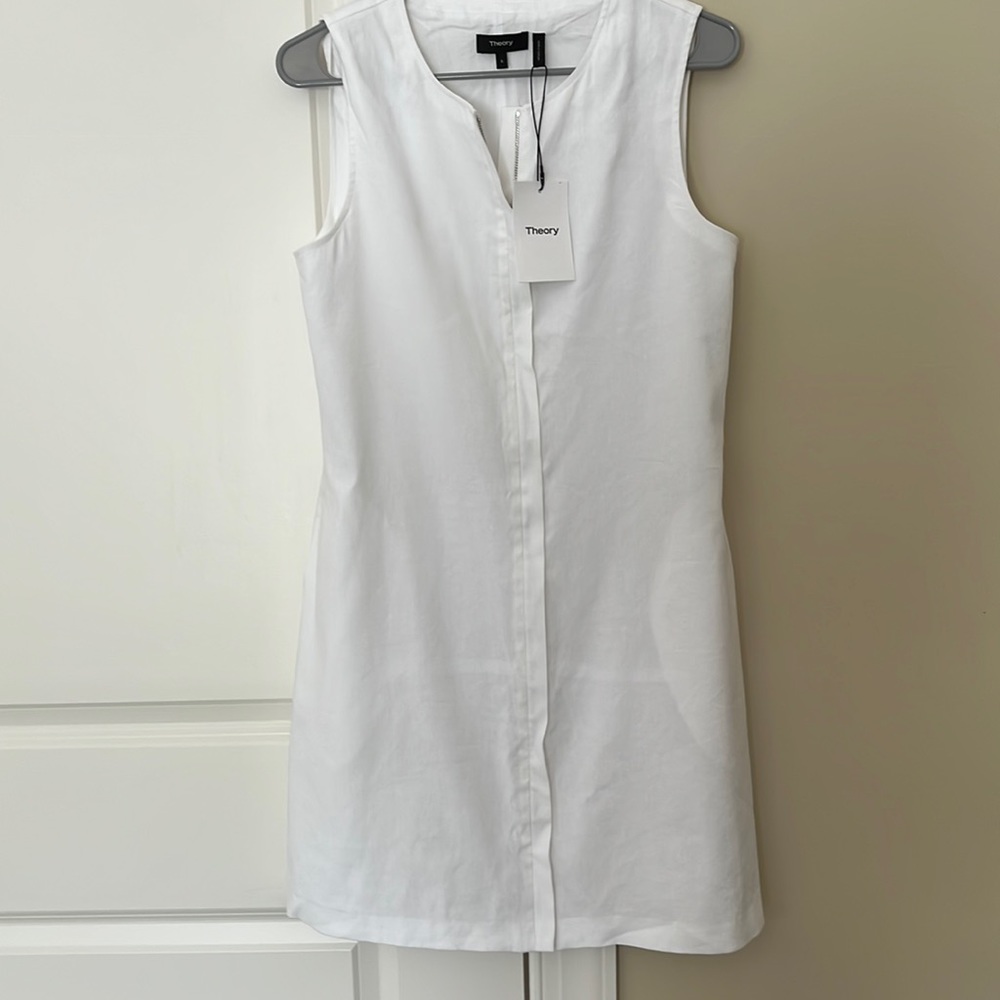NWT Theory White Linen Easy Crew Shift Dress size 6
